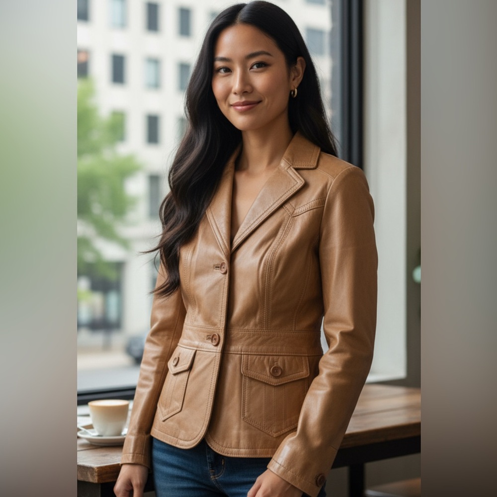 Esprit Vintage Tan Goatskin Leather Jacket